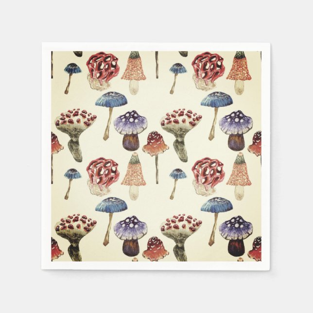 Watercolor pattern with colourful mushrooms napkin (Front)
