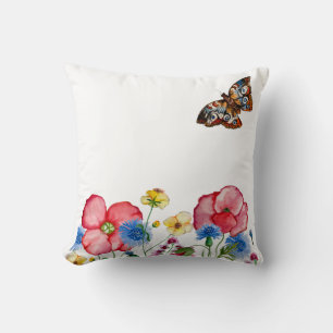 Watercolor pattern with hand-drawn wildflowers throw pillow