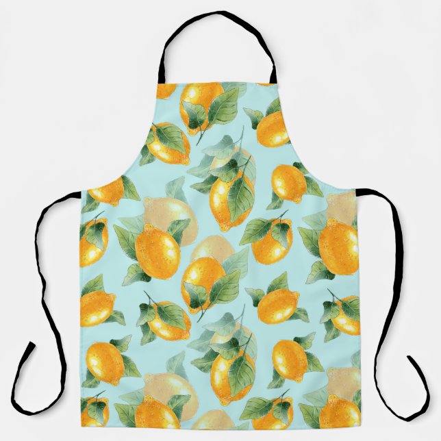 Watercolor pattern with lemons and leaves. Seamles Apron (Front)