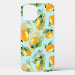 Watercolor pattern with lemons and leaves. Seamles iPhone 12 Case