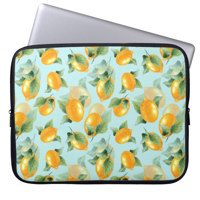 Watercolor pattern with lemons and leaves. Seamles Laptop Sleeve (Front)