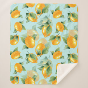 Watercolor pattern with lemons and leaves. Seamles Sherpa Blanket