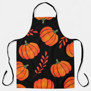 Watercolor pattern with orange pumpkins apron