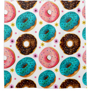 Watercolor pattern with pink, blue and chocolate d