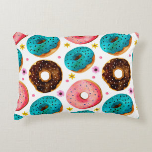 Watercolor pattern with pink, blue and chocolate d accent pillow