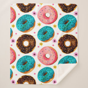 Watercolor pattern with pink, blue and chocolate d sherpa blanket
