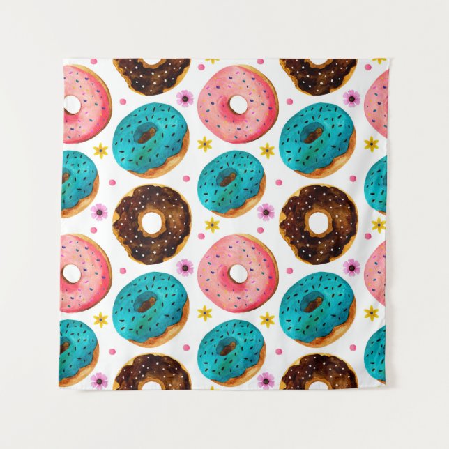 Watercolor pattern with pink, blue and chocolate d tapestry (Front)