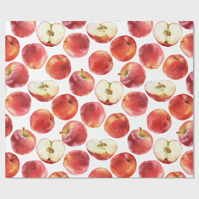 Watercolor pattern with red apples wrapping paper (Flat)