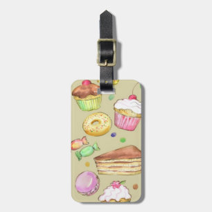 Watercolor pattern with sweets luggage tag