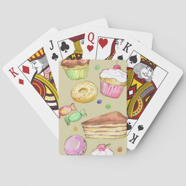 Watercolor pattern with sweets playing cards (Back)