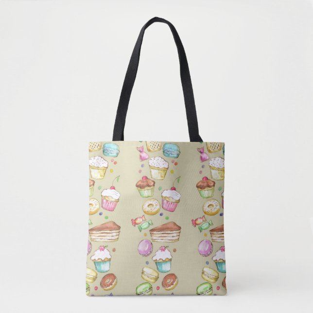 Watercolor pattern with sweets tote bag (Front)