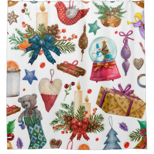 Watercolor Pattern with Vintage Christmas ornament