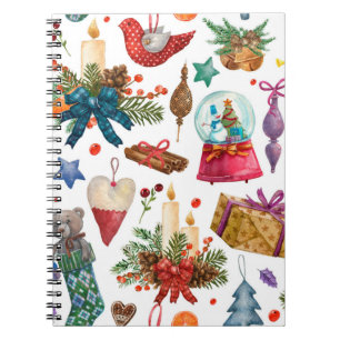 Watercolor Pattern with Vintage Christmas ornament Notebook