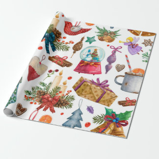 Watercolor Pattern with Vintage Christmas ornament Wrapping Paper
