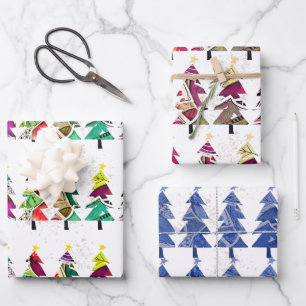 Watercolor Patterned Christmas Trees 3 Sheets