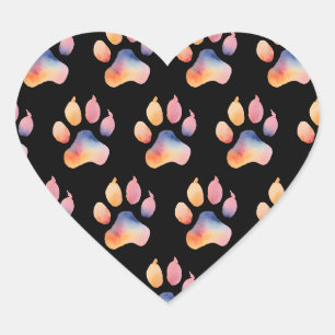 Watercolor Paw Print Background Heart Sticker