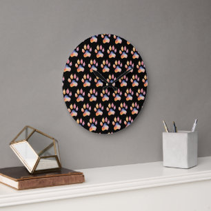 Watercolor Paw Print Background Large Clock
