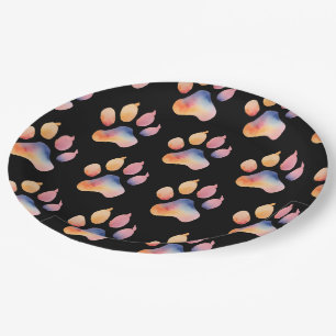 Watercolor Paw Print Background Paper Plate