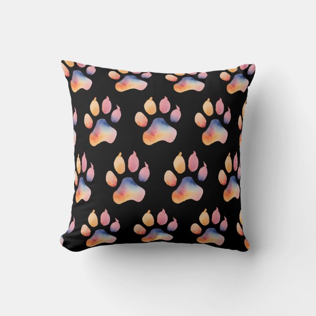 Watercolor Paw Print Background Throw Pillow (Front)