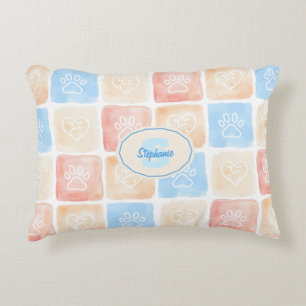 Watercolor Paw Prints & Hearts in Boxes Accent Pillow