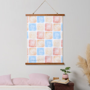 Watercolor Paw Prints & Hearts in Boxes Hanging Tapestry