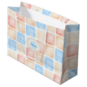 Watercolor Paw Prints & Hearts in Boxes Large Gift Bag