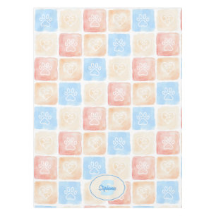 Watercolor Paw Prints & Hearts in Boxes Tablecloth