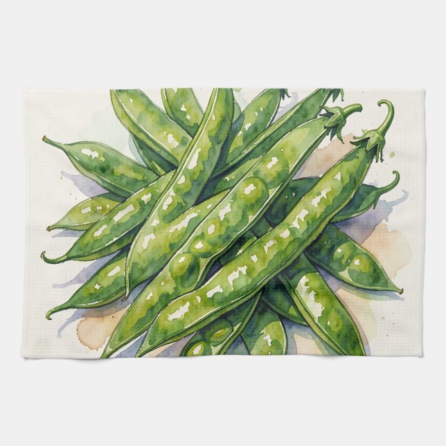 Watercolor Pea Pods Kitchen Towel (Horizontal)