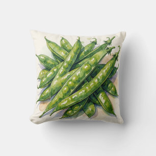 Watercolor Pea Pods Throw Pillow