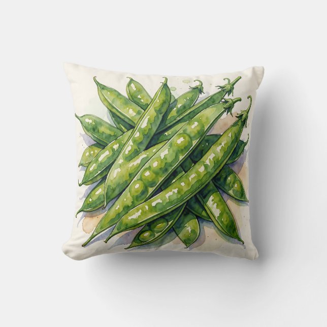 Watercolor Pea Pods Throw Pillow (Front)