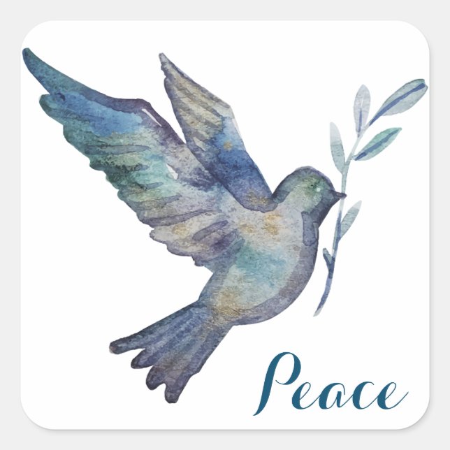 Watercolor Peace Dove Square Sticker (Front)