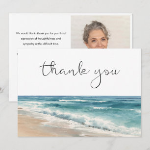 Watercolor Peaceful Ocean Beach Funeral Photo Thank You Card