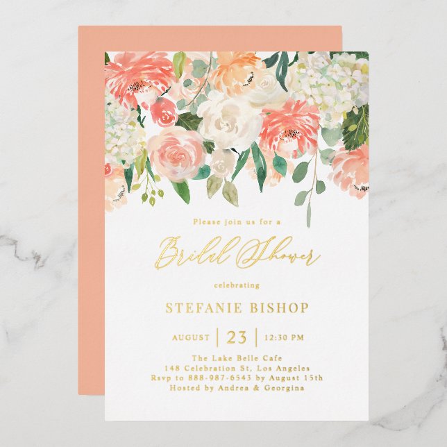 Watercolor Peach and Ivory Flowers Bridal Shower (Front/Back)