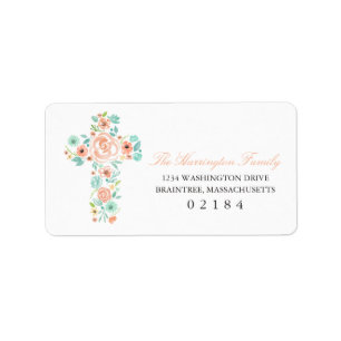 Watercolor Peach and Mint Flower Cross Label