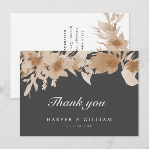 Watercolor peach beige grey floral thank you note  invitation