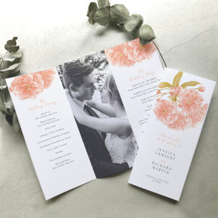 Watercolor peach blossom wedding trifold program flyer