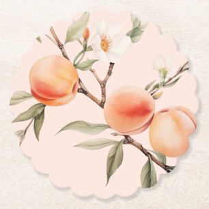 Watercolor peach elegant birthday party paper coaster