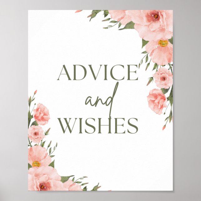Watercolor Peach Floral Advice & Wishes Poster (Front)