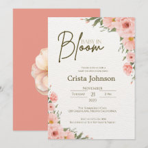 Watercolor Peach Floral Baby Shower  Invitation