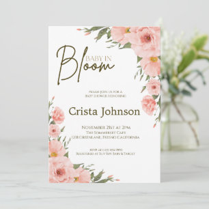 Watercolor Peach Floral Baby Shower Invitation