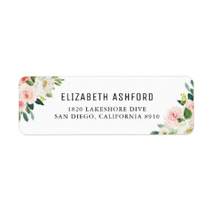 Watercolor Peach Floral Bouquets Return Address