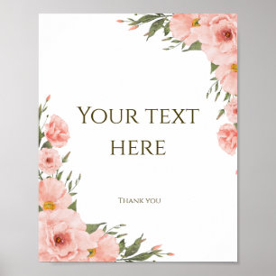 Watercolor Peach Floral Customizable Poster
