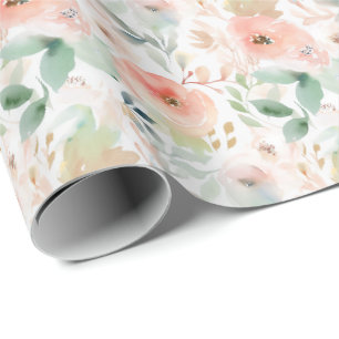 Watercolor Peach Floral Elegant Romantic Wrapping Paper