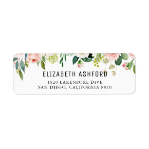 Watercolor Peach Floral Garland Return Address