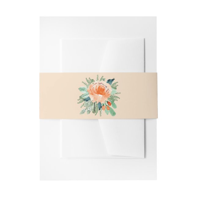 Watercolor Peach Flower Invitation Belly Band (Front Example)