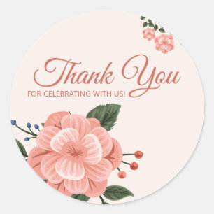 Watercolor Peach Flower Thank You Classic Round Sticker