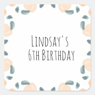 Watercolor Peach Fruit Birthday Border Art  Square Sticker
