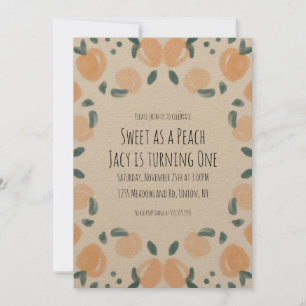 Watercolor Peach Fruit Birthday Party Border Art Card