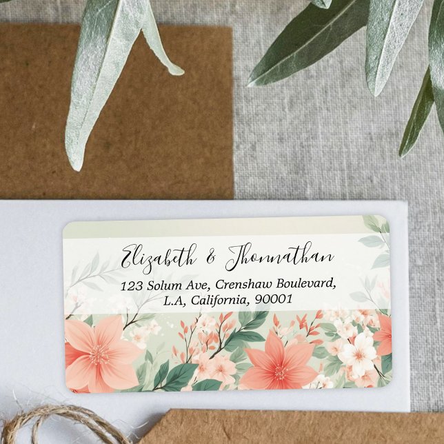 Watercolor Peach Fuzz Greenery Flowers Script Name Label (Creator Uploaded)