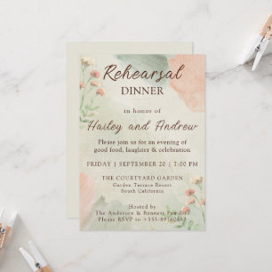 Watercolor Peach & Green Rehearsal Dinner Invitation